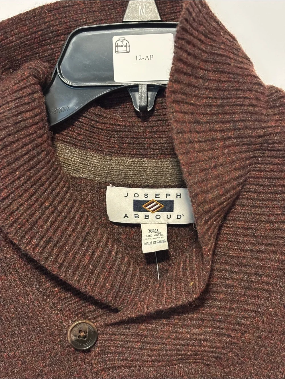 Joseph Abboud Men's Brown Crewneck Shawl Sweater